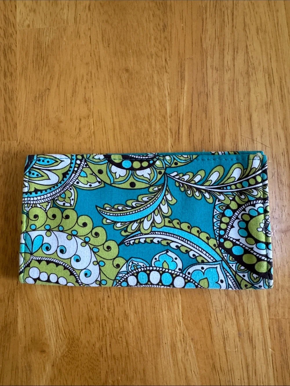 Retired Vera Bradley Peacock Paisley Pattern Checkbook Cover Teal Lime Green - Picture 3 of 6